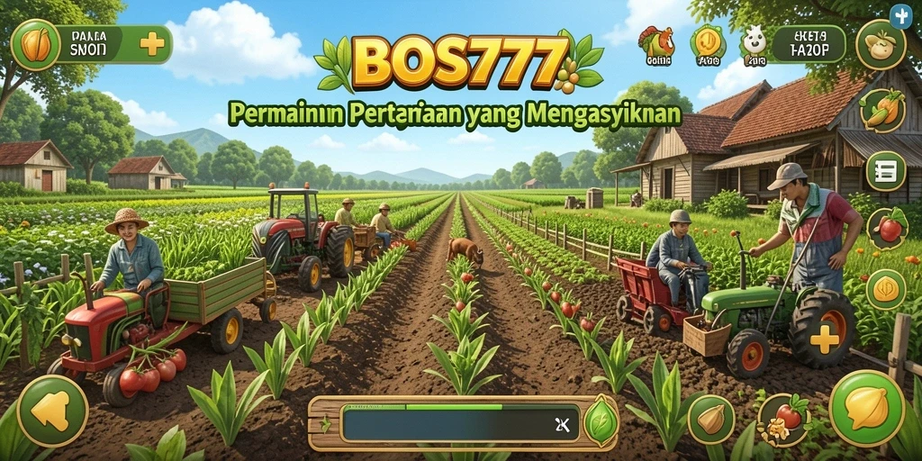Screenshot menunjukkan pemain mengelola ladang dengan tanaman subur dan hewan lucu.