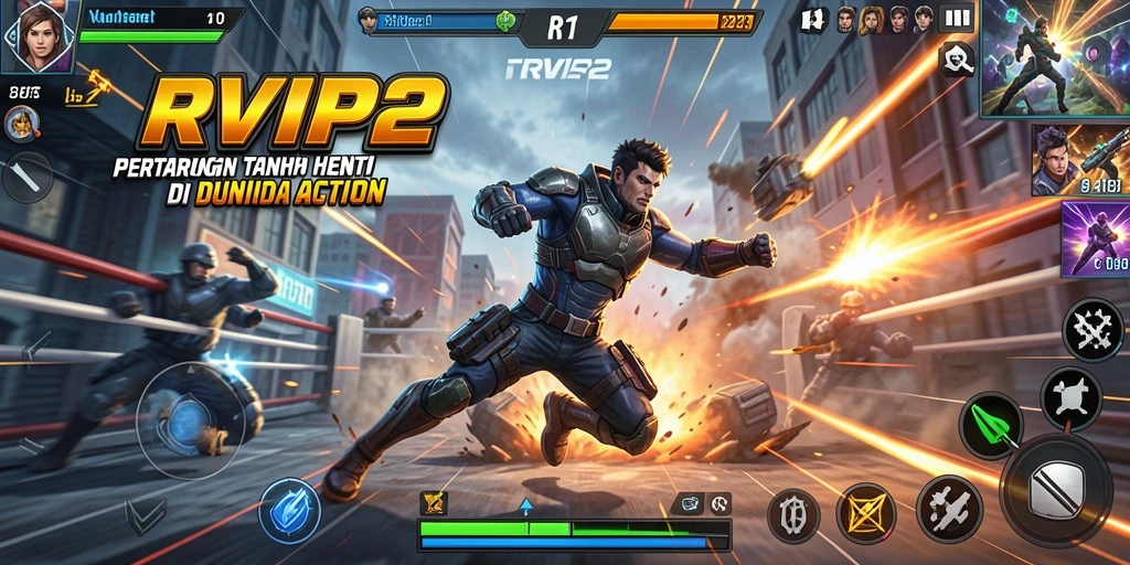 Screenshot menunjukkan pertarungan seru dalam gameplay RVIP2.